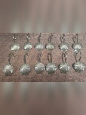 Vintage Gold Metal Heavy Seashell Shower Curtain Hooks - Set Of 12 ~ Bin O